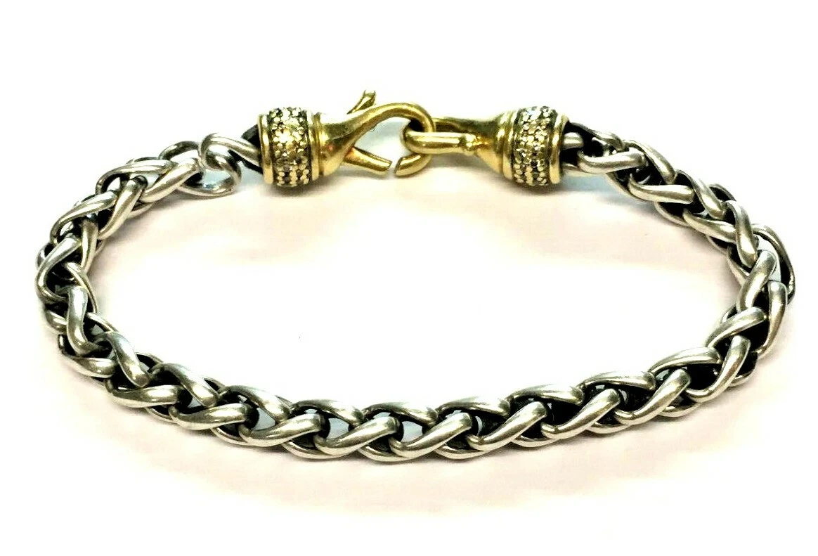David Yurman 18k Solid Gold Sterling Silver Diamond Wheat Chain