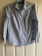 A New Day Woman  s Blue White Stripped Button Front Casual Blouse Long Sleeves