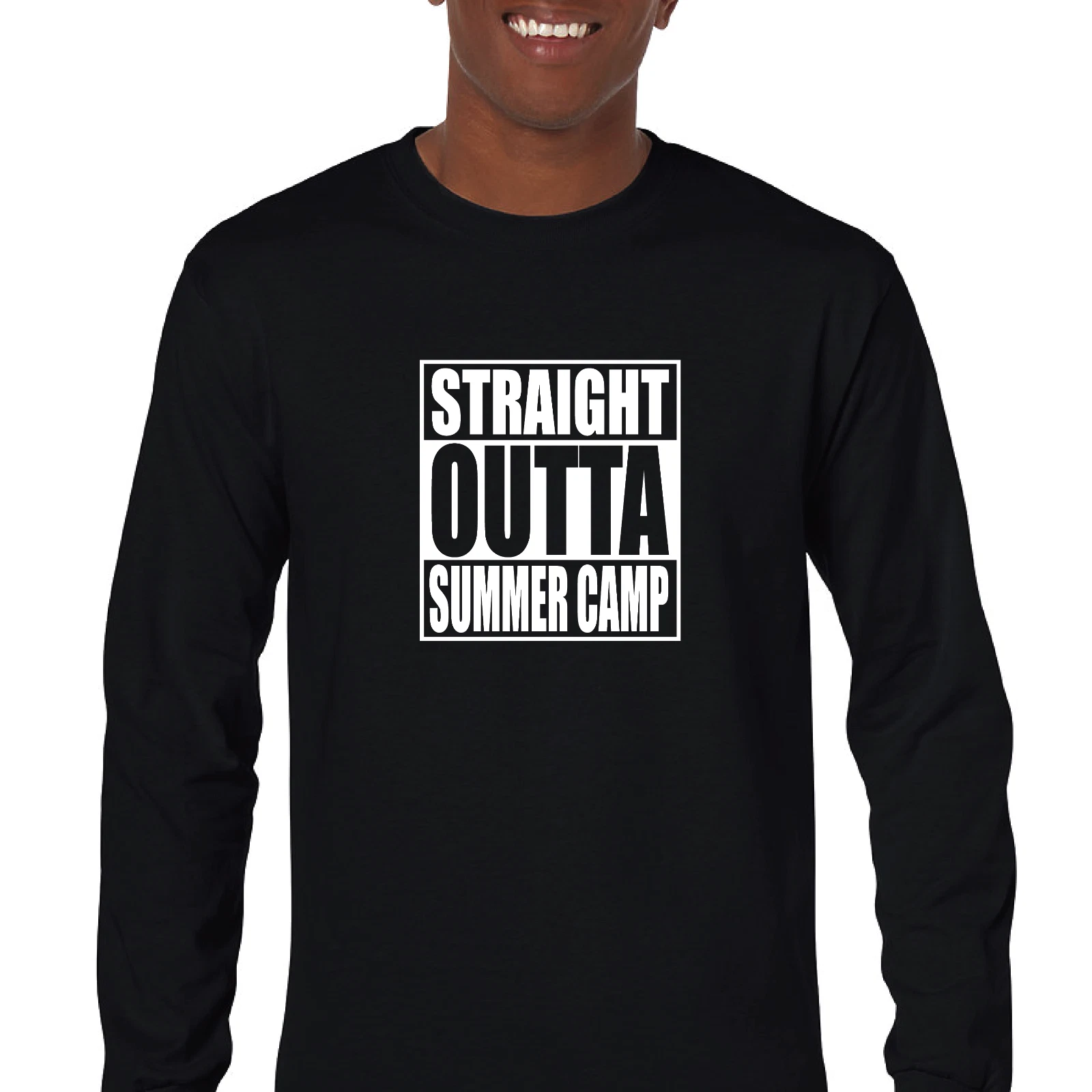 Straight Outta Summer Camp Funny Mens Cotton Long Sleeve T-shirt