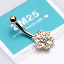 14 Karat Gold Bali Zen Flower Sparkle Belly Button Ring