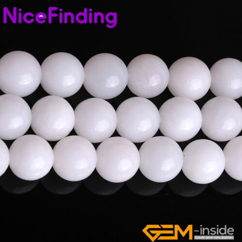 4-18 mm Glatt Weiß Jade Runde Perlen für Schmuckherstellung Halskette Armband 15 Zoll - Bild 5 von 42