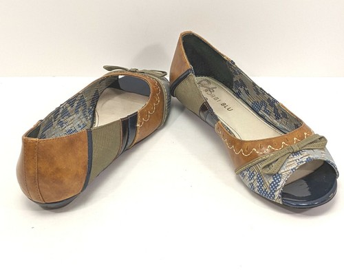 Size 7.5M Women's Flats Bobbi Blu Kassidy Leather Peep Toe Green Brown Patchwork - Picture 4 of 9