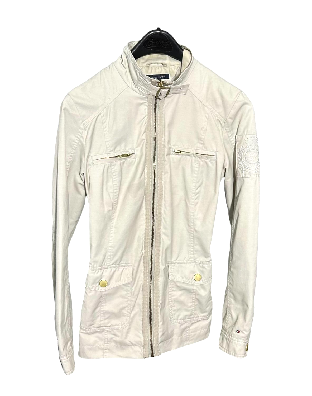 TOMMY HILFIGER Womens XS Ivory Beige Lightweight Lined Rain Jacket with Zip-Up