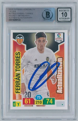 2018 Ferran Torres Signed Panini Adrenalyn Rookie #317BIS Beckett Grade 10