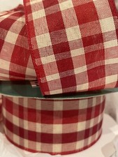 Ribbon RED white Buffalo Plaid 2.5 UNUSUAL 2-Tone Red Check Christmas WIRED