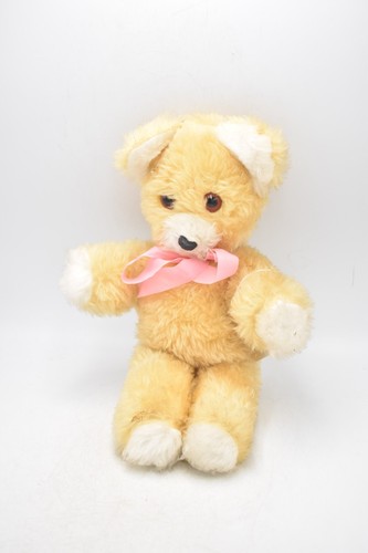 Vintage 1970s Plush Teddy Bear Soft Toy with Pink Bow - Picture 7 of 24