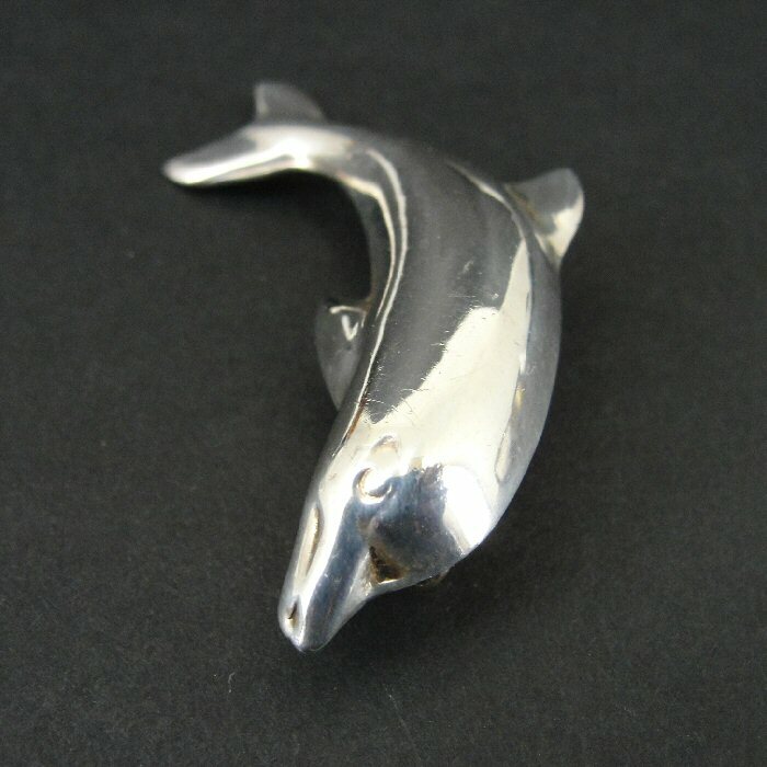 Pin Silver Dolphin Jumping dimensional Sterling S… - image 2