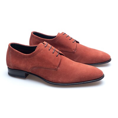A. Testoni Derby Sfod. Unlined Sued Leather UK: 6.5 H US: 7.5 EU:40.5 Red Wood
