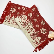Winter Village Christmas Scene Falling Snowflakes 36" Tapestry Table Runner