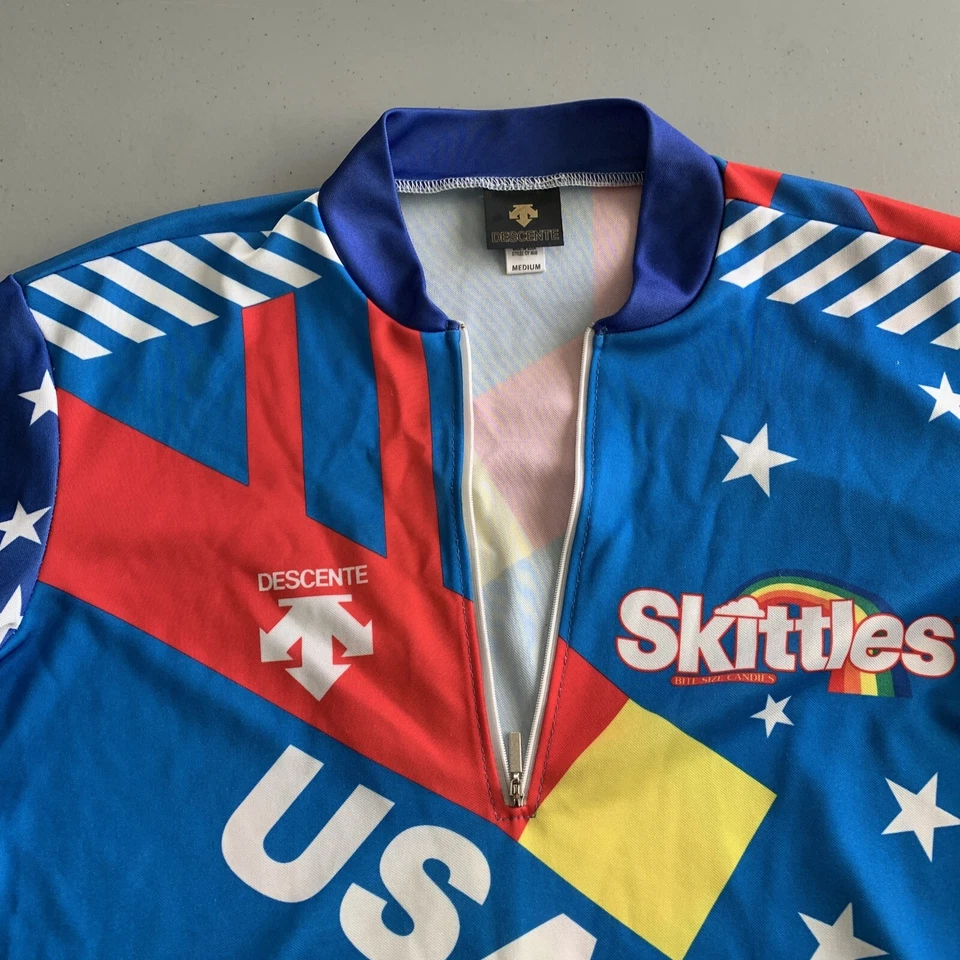 Camiseta deportiva de ciclismo vintage talla M Skittles Team EE. UU. azul descendiente multi Coolmax/poliéster Foto 2 de 4