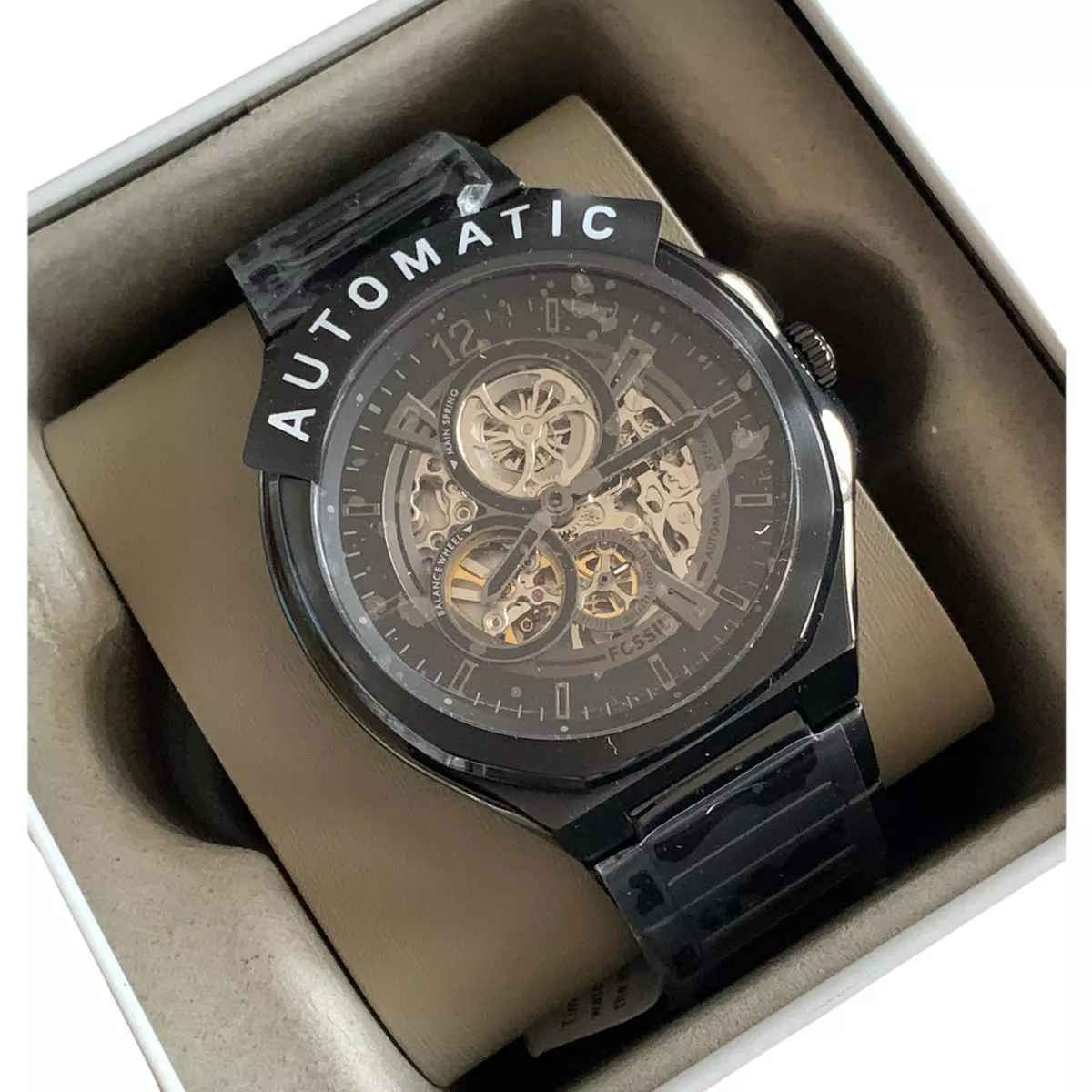 NIB Fossil Evanston Automatic Black Stainless Steel Men s Watch