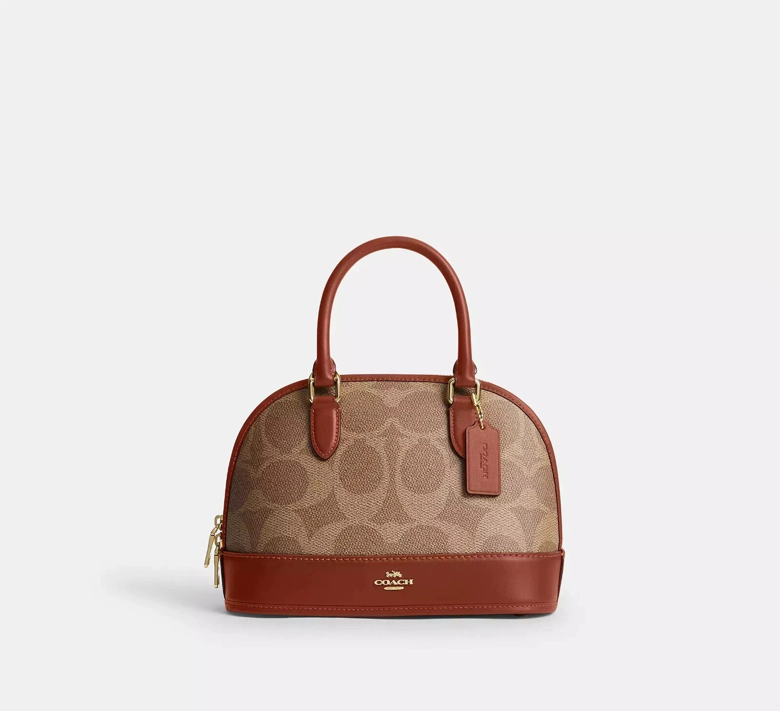 Borsa a tracolla Coach Cas19 Sabrina in tela firmata marrone caramello outlet