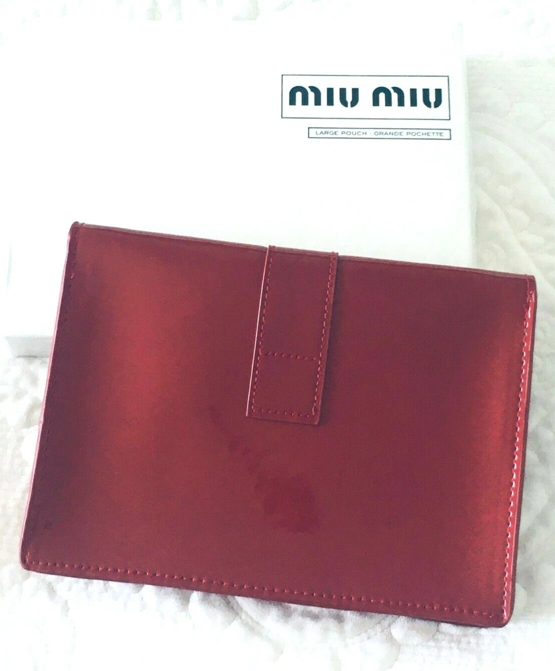 NUOVO! Pochette originale MIU MIU rossa chiusura oro brevetto pochette borsa cosmetica autentica