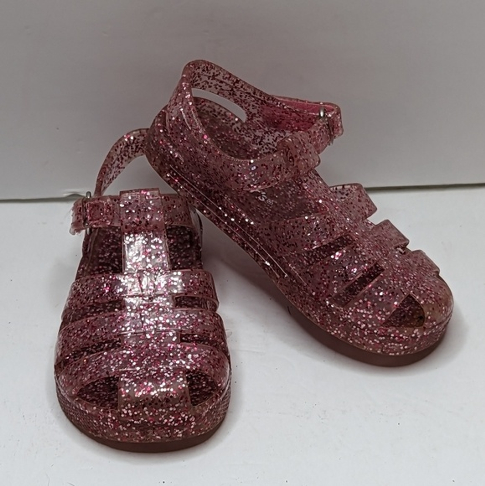 pink sparkle jelly sandals