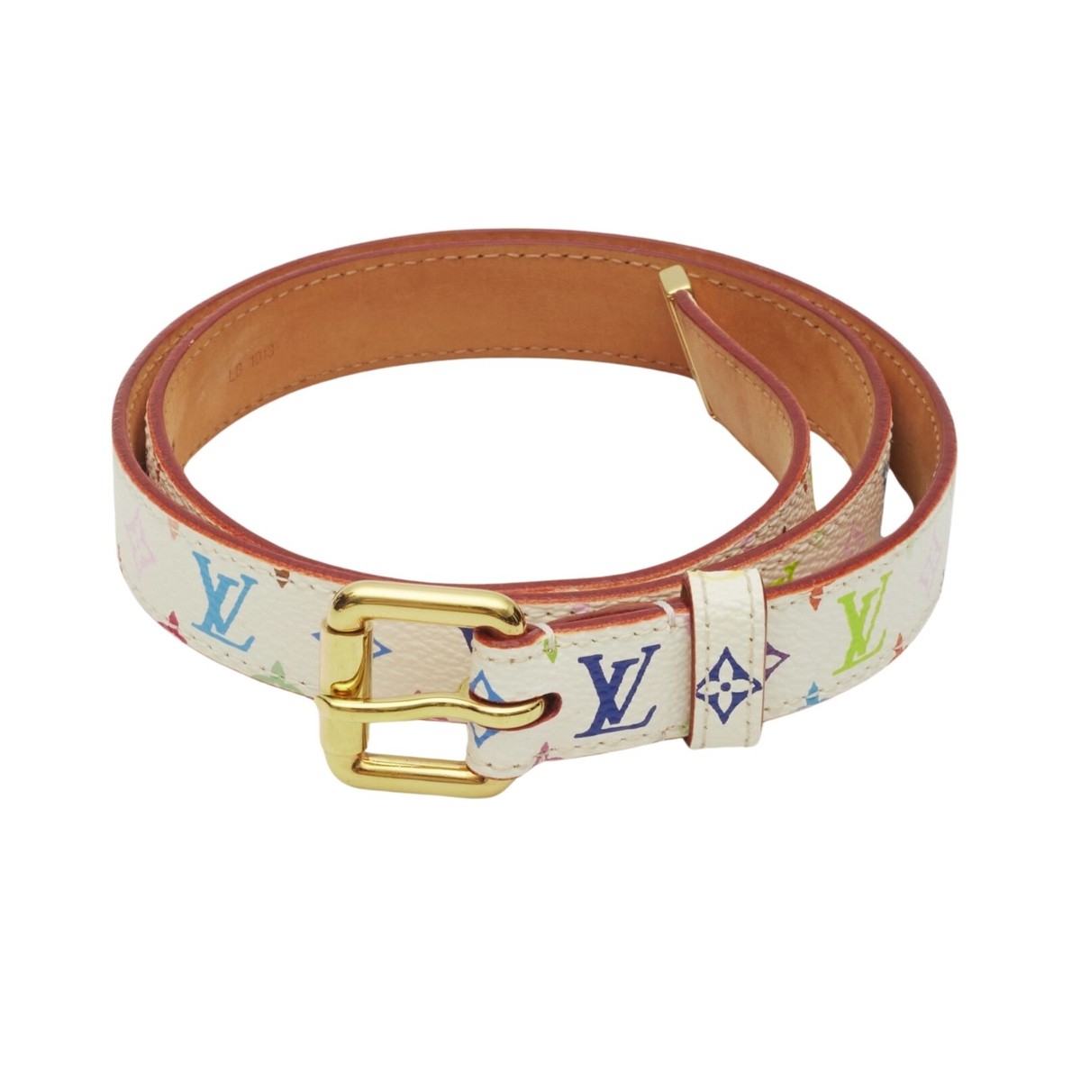 LOUIS VUITTON WHITE MULTICOLOR MONOGRAM SKINNY BELT (70/28)