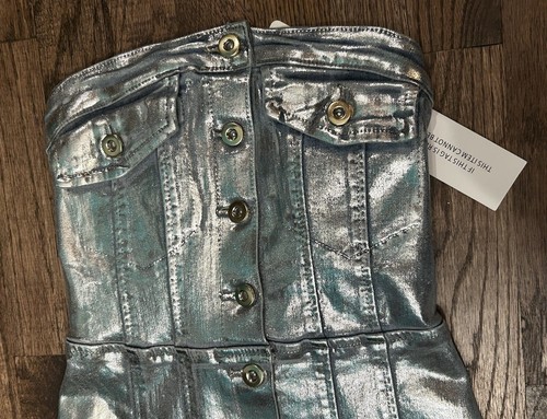Amy Lynn Women’s Blue Silver Sadie Metallic Denim Strapless Midi Dress Size 2 US - 第 2/11 張圖片