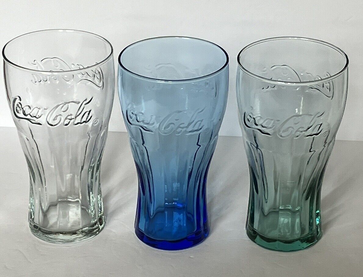 Vintage Coca Cola Retro Glasses(3) Blue, Green, Clear 6 Inches | eBay Vintage Coca Cola Retro Glasses(3) Blue, Green, Clear 6 Inches | eBay