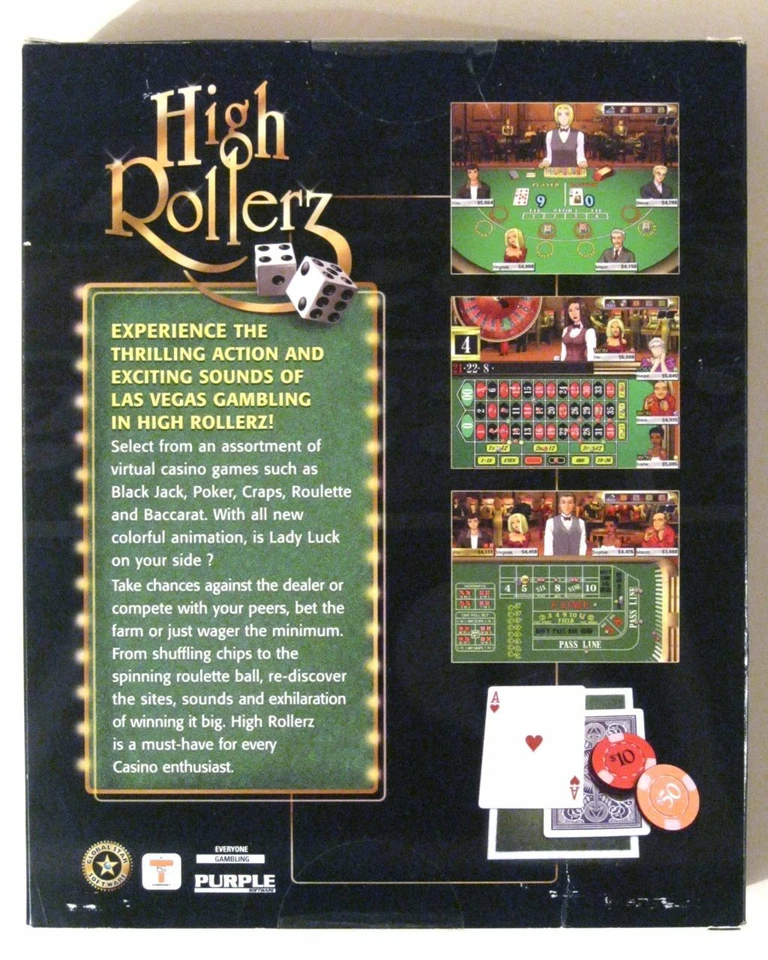 HIGH ROLLERZ! New PC Game in Original Box! Blackjack! Craps! (Windows 98/Me/XP) - Image 2 of 2