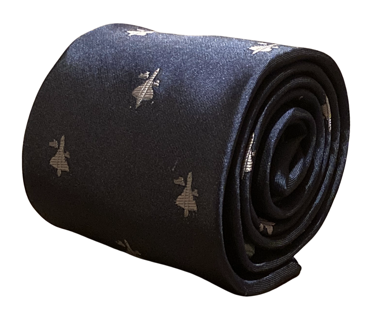Cravate Pour Homme Designer Frederick Thomas - Bleu Marine Motif Concorde/avion - Neuf Avec étiquettes