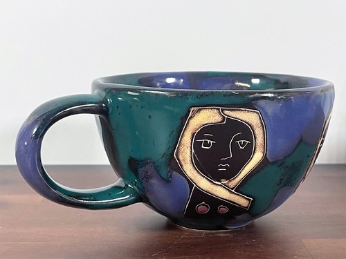 Design By Mara Mexican Art Pottery Large Stoneware Mug Women's Faces Signed 5.25 - Picture 6 of 12
