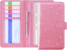 ACdream Checkbook 2020 Cover with Magnet Closure, Glitter Pink 