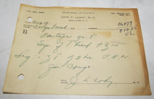 ANTIQUE 1933 HAND WRITTEN PRESCRIPTION COUGH MED L. M. HACKETT M. D. BOLIVAR, NY