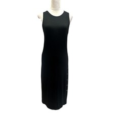 Steve Madden Women's Black Sleeveless Racerback Midi Dress Button Accent M 