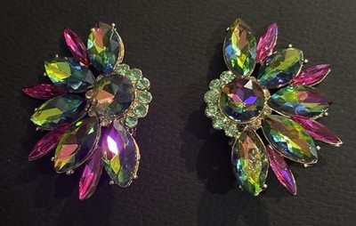 Unbranded Watermelon Rhinestone Vintage Clip On Earrings Statement Piece