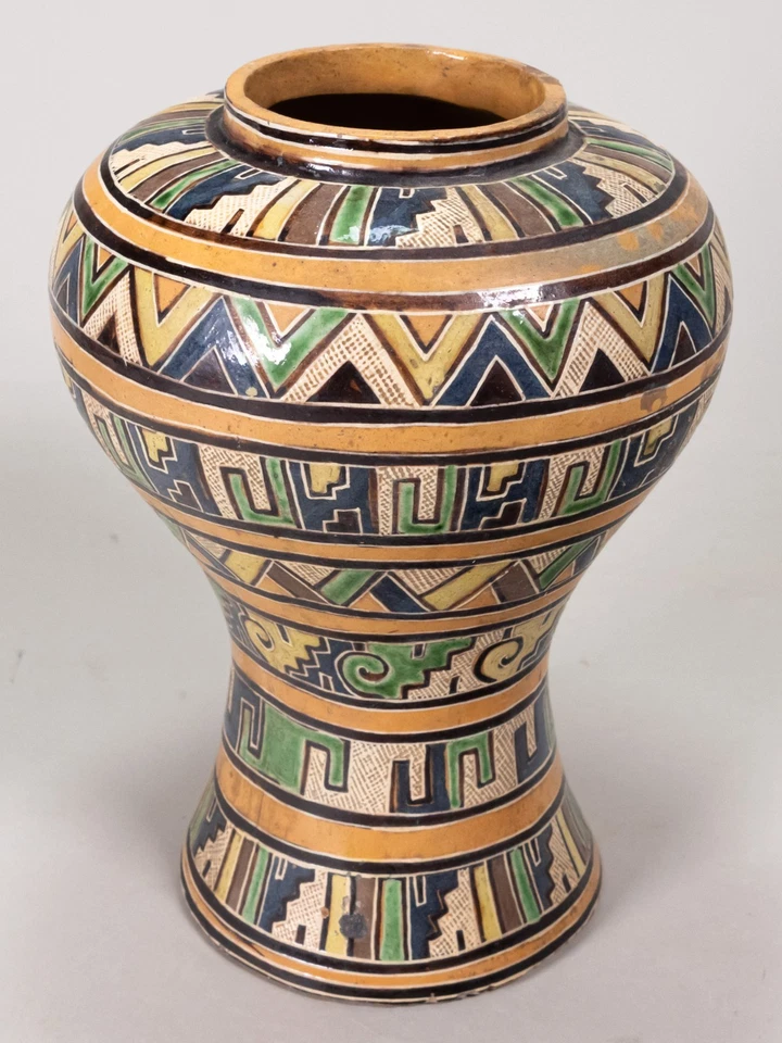 Vintage Tlaquepaque Mexican Aztec Revival Pottery Vase with Petatillo - Image 1 of 4