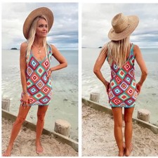 Show Me Your Mumu Libra Coverup Mini Dress Multi Square Crochet Size Medium NWT