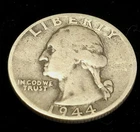 ​1944-D Washington Quarter - 90% Silver - Denver Mint - WWII Wartime Era 25c