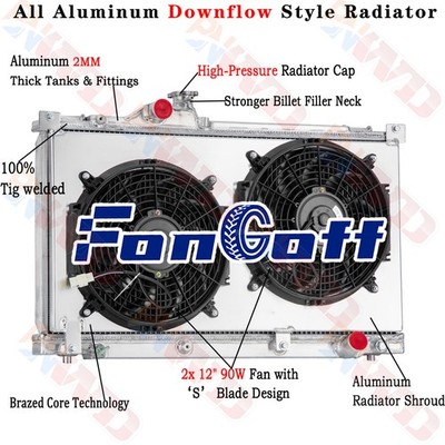 3 Row Radiator Shroud Fan for 1999-2005 04 03 02 Lexus IS200 IS300 2.0L 3.0L MT
