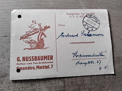 Firmen-Doppelkarte 1951 von Gmunden nach Kremsmünster
