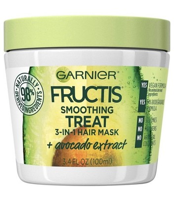 Garnier Fructis smoothing + Avocado Hair treat 3 in 1 hair mask 3.4 fl oz New