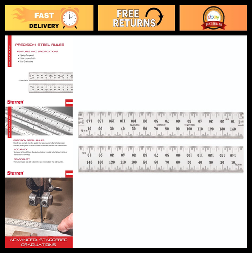 Spring Tempered Steel Rule 150mm - Satin Chrome Finish, Millimeter Graduation, 1 - Picture 1 of 8