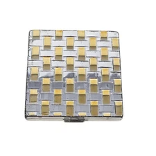 VTG Charles of the Ritz Compact Mirror Gold Tone Basket Weave Design Art Deco.