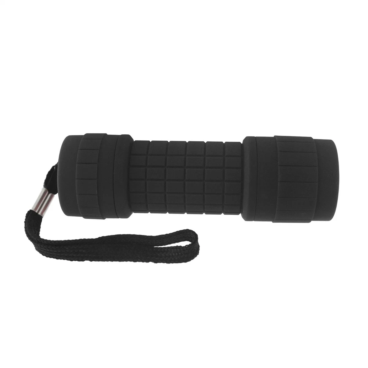 9 LED Negro Antorcha Luz Mini Linterna Camping Senderismo Goma Estuche GAR67