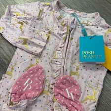 Posh Peanut 6-9 Months Ruffle Butt Deer Bamboo Footed One Piece