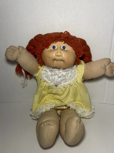 Vintage Cabbage Patch Kids Doll With Freckles, Yellow Dress, Red Hair, Blue Eyes