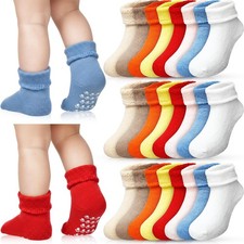 24 Pairs Baby Non Slip Socks Grips 1-3 Years Kids Unisex Warm Cotton Crew