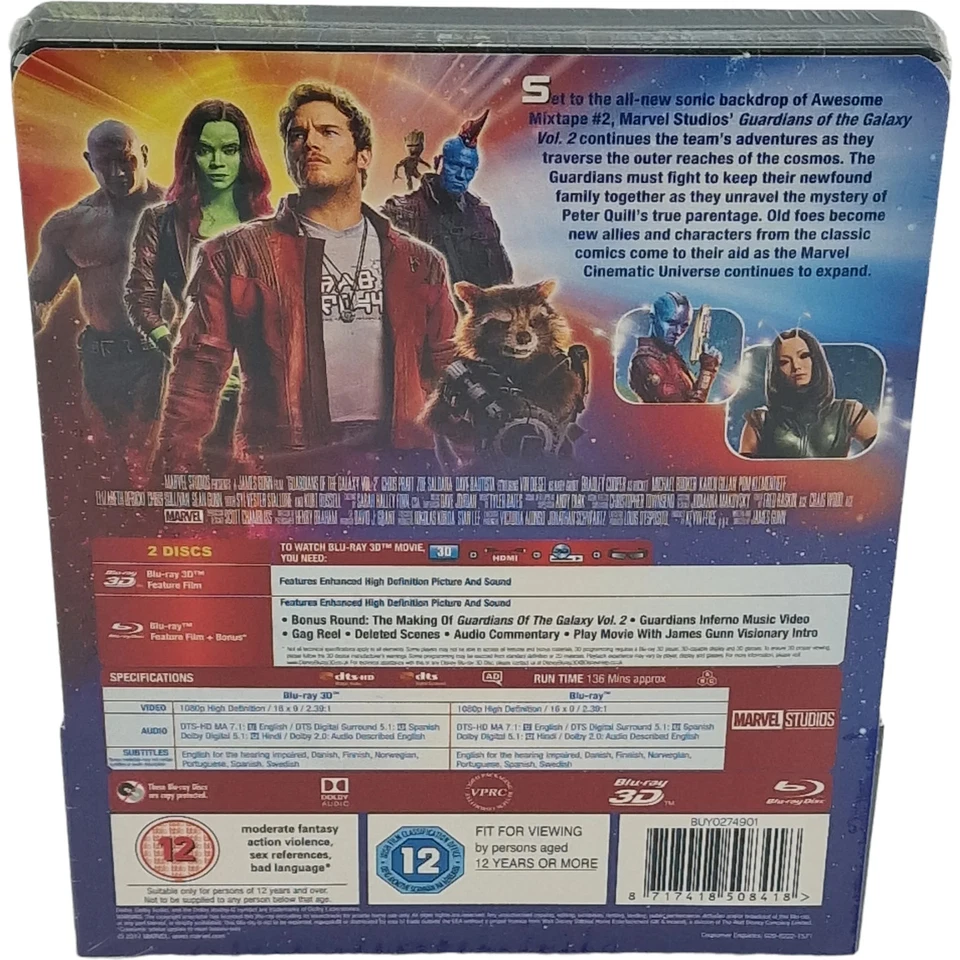 Guardians Of The Galaxy, Vol. 2 Blu-Ray 3D + Blu-Ray Steelbook Zavvi Region Free Foto 3 de 4