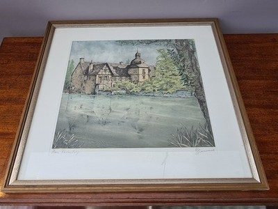Gemälde Farb Radierung Wasserschloss Haus Rodenberg signiert G. Grammel gerahmt