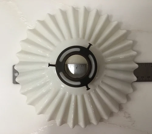 Antique Fluted Ruffled Milk Glass Oil Lamp Cover Shade 8" wide & fitter