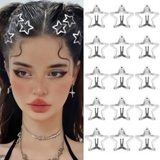 15 Pcs Y2K Star Hair Clips Silver Metal Snap Barrettes Non Slip Hair Accessories
