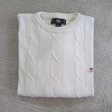 Vintage Gant U.S.A White Cable Knit Sweater Men's XL Cotton Made In USA