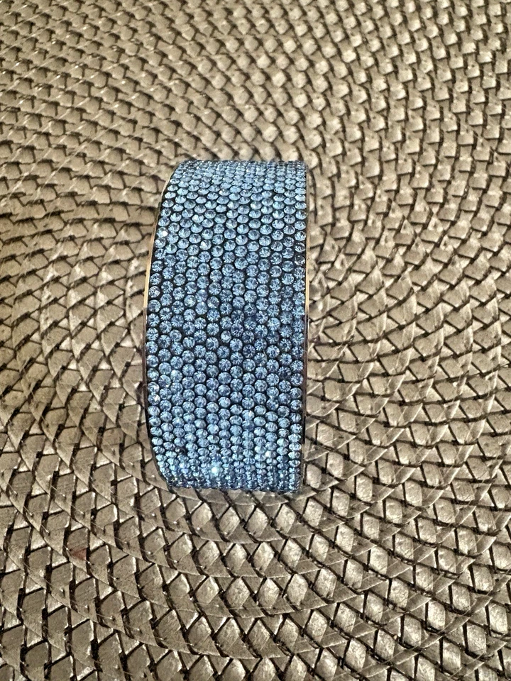 Blue Pave Crystal 1" Wide Bangle Bracelet SZ S/M - Image 2 of 4