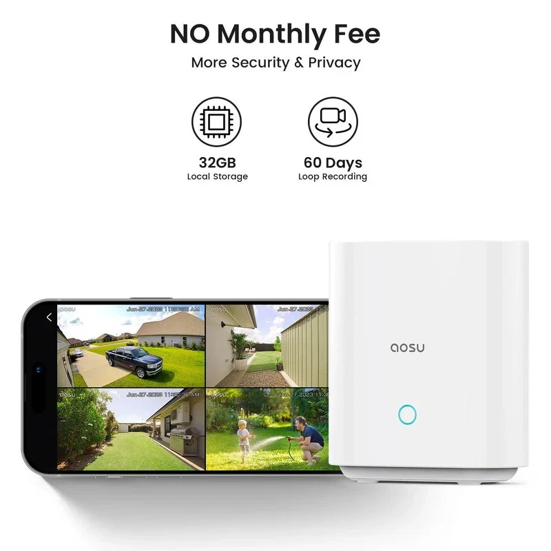 AOSU 3MP Solar Wireless Security Camera System 4-Cam Kit 360° PTZ Home Surveilla - Image 3 of 4