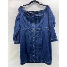 Fashion nova Jean button down off the shoulder dress women’s large