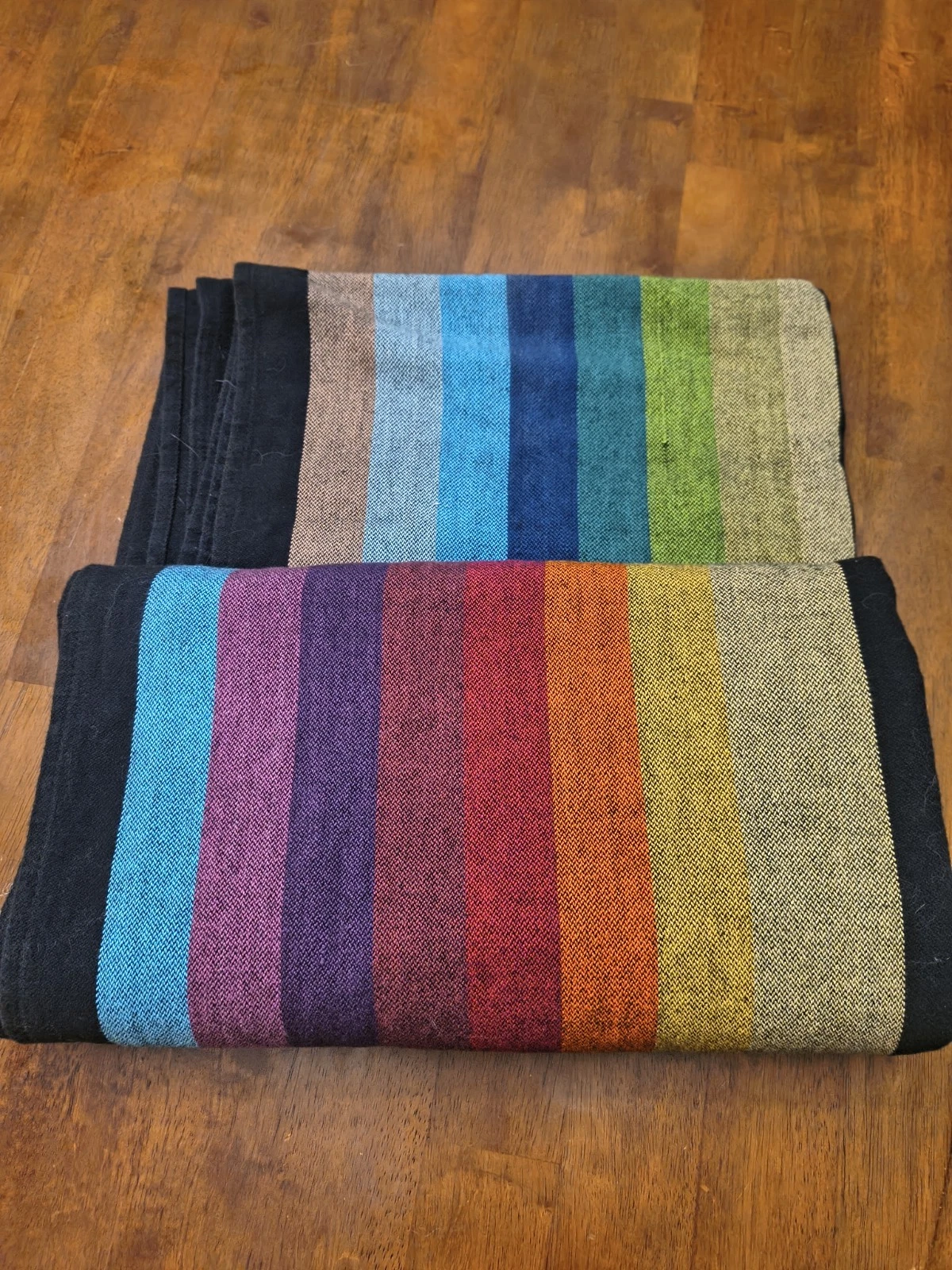Girasol Woven Wrap Rainbow Black Weft- Size 4 baby wearing, amitola