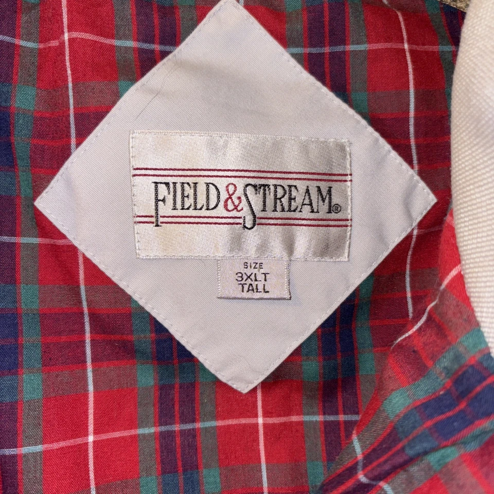 Vintage Field & Stream Bomber Jacket Men's 3XLT Beige 90s Bi Swing Plaid Lined - Image 2 of 4